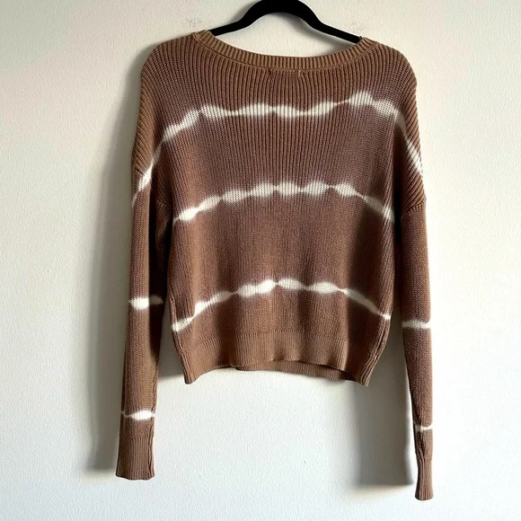 Bar III Tye Dye Crew Neck Long Sleeve Sweater Top | Tan + White | Size small - Picture 4 of 4